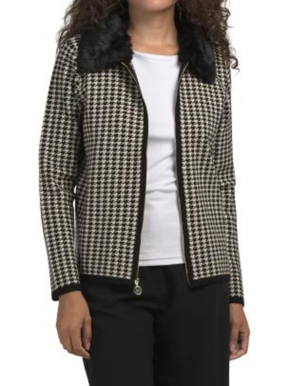 ANNE KLEIN Long Sleeve Faux Fur Collar Zip Jacket